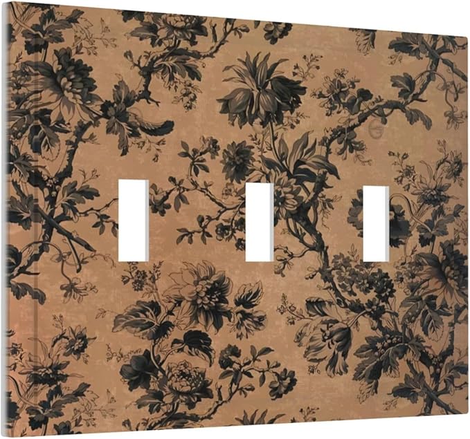 Decorative Switch Plate Covers Vintage Floral Botanical Brown Background 3 Gang Light Switch Cover Plate Triple Toggle Wall Plate Light Switch Covers for Bathroom Bedroom Decor