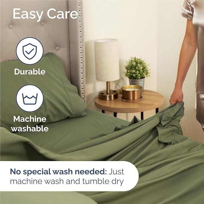 Twin 4 Piece Sheet Set - Cooling & Breathable Bed Sheets - Hotel Luxury Bed Sheets for Women, Men, Kids & Teens - Bedding with Deep Pockets & Easy Fit - Soft and Wrinkle Free - Twin Sage Green Sheets