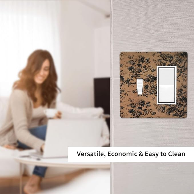 Decorative Outlet Covers Vintage Floral Botanical Brown Background 2-Gang Combo Light Switch Cover Plate Single Toggle/Rocker Wall Plate Plug Switch Plate Covers for Bathroom Bedroom
