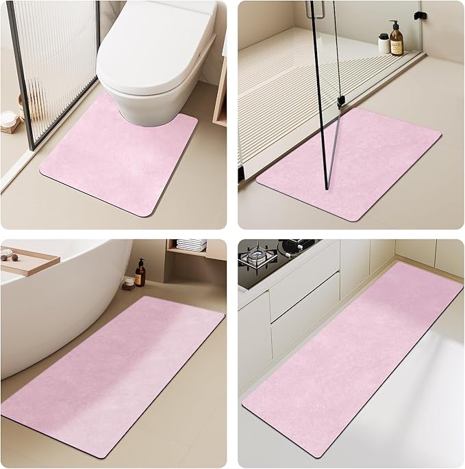 Pink Bath Mat, Bathroom Rugs Non Slip Washable Thin Absorbent Quick Dry Bath Mat Fits Under Door Bathroom Floor Mat Perfect for Bath, Shower, or Sink 20"x30" Pink