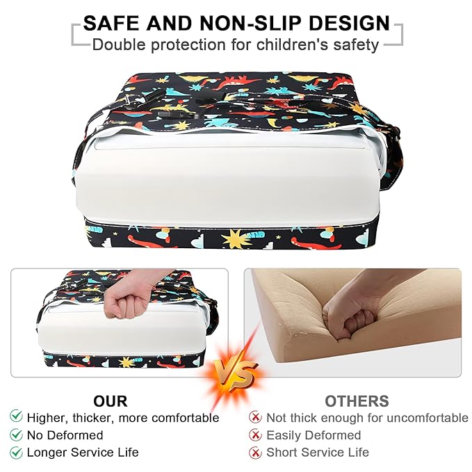 Booster Seat for Dining Table - 2Pcs Toddler Booster Seat for Dining Table Adjustable Safety Belts & Non-Slip Bottom, PU Waterproof Easy Cleaning Booster Chair Cushion with Different Height for Eating