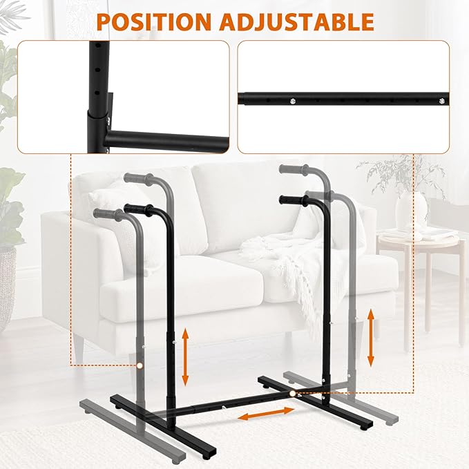 Heavy-Duty Adjustable Stand Assist Aid for Elderly - 500 lbs Capacity, Portable Sit-to-Stand Lift Assist for Couch, Chair & Bed - Non-Slip Covers, Easy Assembly, Black
