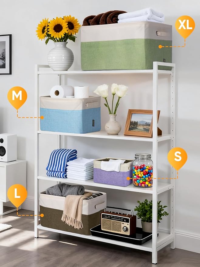 BALEINE 1 Pack Fabric Storage Bins for Shelves, Linen Storage Baskets for Organizing, Decorative Closet Bins for Clothes, Home (Green, 17''x13''x10.5'')