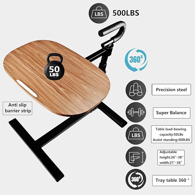 Auxiliary tray 360 ° rotating height adjustable rotating TV, computer desk, car five function auxiliary safety handle (360° Sofa Rotating Table, White Roller Sliding 360° Sofa Rotating Table)