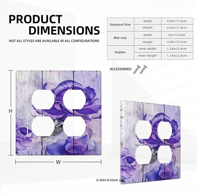 Decorative Light Switch Cover Plate Purple Flower Modern Floral 2 Gang Socket Covers Double Duplex Wallplates Switch Plates and Outlet Covers for Bedroom Kitchen Decor