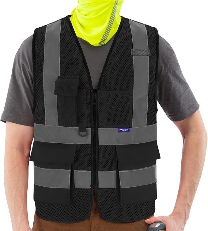 Black reflective safety vest for men