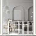 67-71.5 Inch Extra Wide Baby Gate, Pressure Mounted No Drill, Heavy-Duty Metal Safety Gate for Wide Stairs, White with Extension Kit