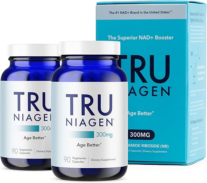 TRU NIAGEN Patented NAD Supplement for Anti Aging and Cell Regeneration, 300 mg Niagen, 90 Servings | Supports Cellular Energy, Brain, Muscle | Nicotinamide Riboside (NR) Take 1 Daily | 2 Bottles