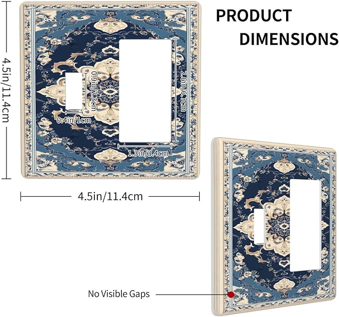 Decorative Outlet Covers Boho Beige Navy Blue Medallion 2-Gang Combo Light Switch Cover Plate Single Toggle/Rocker Wall Plate Plug Switch Plate Covers for Country Bathroom Bedroom Decor