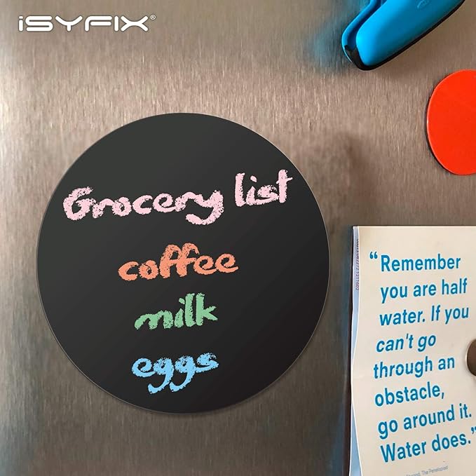 iSYFIX Magnetic Chalkboard Notes - 5.5 x 5.5 inch, 6 Pack, Round - Decorative Magnet Blackboard for Fridge, Kitchen Organizer, Decor, Office, Grocery Lists, Metallic Boxes, Storage and More