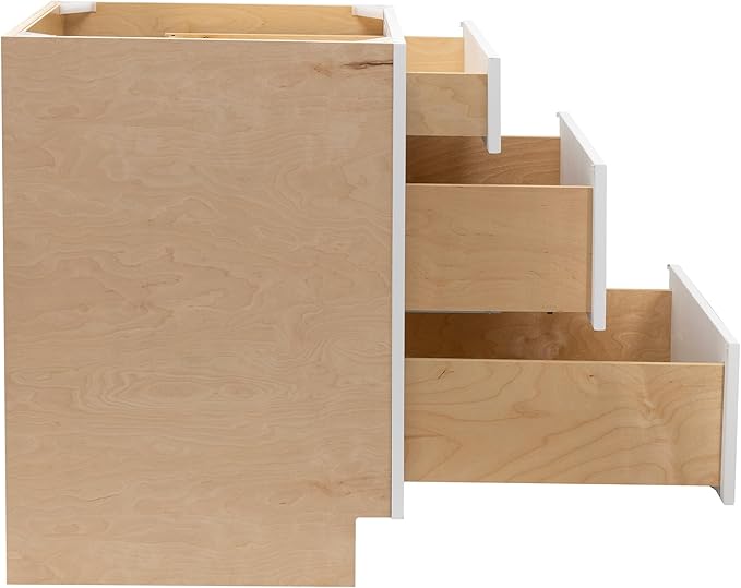 Quicklock RTA (Ready-to-Assemble) | Base Kitchen Cabinets - Shaker Style | Made in America (Pure White, 30" W x 34.5" H x 24" D 3 Drawer Pots and Pans)