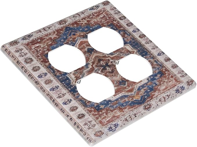 Vintage Orange Medallion Pattern Outlet Covers 2-Gang Duplex Light Switch Covers Decorative Gfci Wall Plate Covers Electrical Receptacle Switchplate Plug Faceplate Bathroom Decor