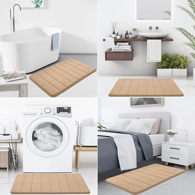 Buganda Memory Foam Bath Mat, 40" x 24", Ultra Soft and Non-Slip Bathroom Rugs, Water Absorbent and Machine Washable Bath Rug Runner for Bathroom, Shower, and Tub, Camel