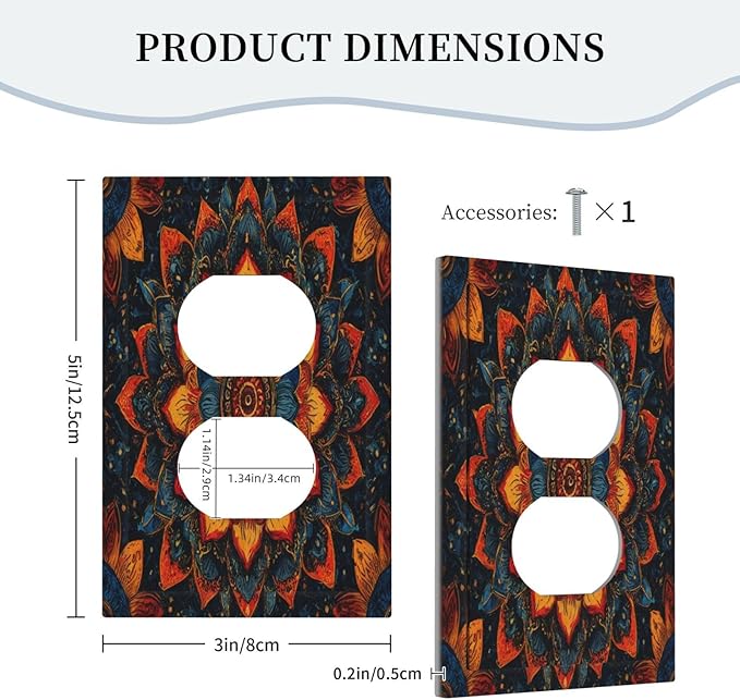 Colorful Oriental Floral Blooming Mandala Flower 1 Gang Duplex Outlet Covers Decorative Single Light Switch Covers Electrical Receptacle Wall Plate Plug Switchplate Faceplate for Bathroom