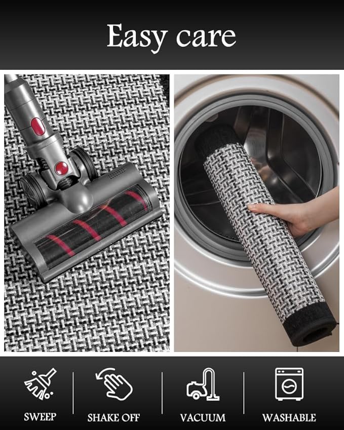 PADOOR Non Slip Kitchen Rugs Sets of 2 - Extra Large 2.5'x6' + 20"x32" (Rectangular + Semicircular) Runner Rugs Non Skid Washable, Absorbent Kitchen Floor Mat for in Front of Sink 2 Piece Black