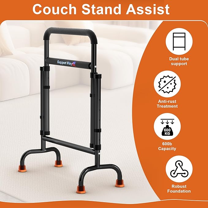 Stand Assist for Chair & Couch – Reinforced Dual-Tube Design, Height Adjustable Mobility Aid for Seniors, Lightweight Metal Frame with 600lb Capacity