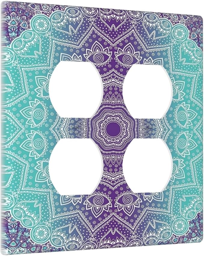 Decorative Light Switch Cover Plate Ombre Modern Mandala Floral Geometric 2 Gang Socket Covers Double Duplex Wallplates Switch Plates and Outlet Covers for Bedroom Bathroom Decor