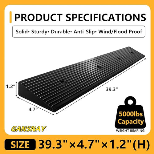 1.2" Rise Rubber Ramp Threshold Ramps with Pre-Set Holes& Plugs, Longer Size 5000lbs Capacity, Non-Slip& Cuttable- for Doorways, Driveways, Warehouse, Patio, Shed- 1.2" Rise(39.3"×4.7")