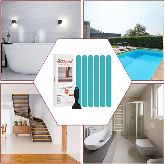 Anti Slip Shower Stickers, Safety Bathtub Strips Adhesive Decals with Premium Scraper for Bath Tub Shower Stairs Ladders Boats (Blue)