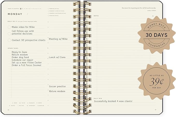 Full Focus Leather Coil Planner by Michael Hyatt - The #1 Daily Planner to Set Annual Goals, Increase Focus, Eliminate Overwhelm, and Achieve Your Biggest Goals - Hardcover (Navy Blue)