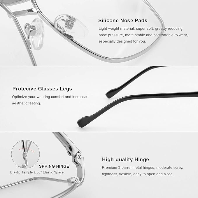 Reading Glasses for Men Square Double Bridge Blue Light Blocking Computer Readers