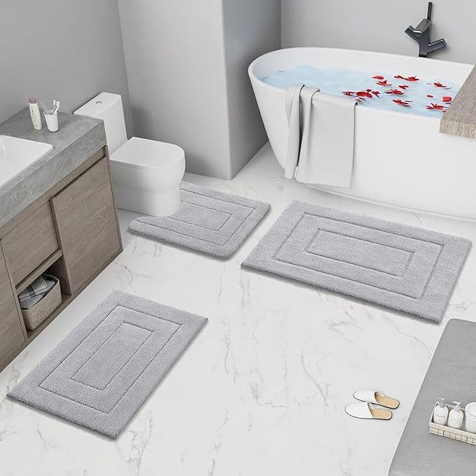Buganda Bathroom Rugs, 70" x 24", Soft and Absorbent Microfiber Bath Rugs, Non-Slip Shaggy Shower Carpet, Machine Wash Dry Bath Mats for Bathroom Floor, Tub and Shower, Grey