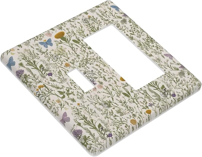 Floral Vintage Garden Plants Herbs Flower Botanical Outlet Covers 2 Gang Combin Light Switch Covers Decorative Mustard Green Toggle Rocker/Decora Wall Plate Electrical Receptacle Switchplate