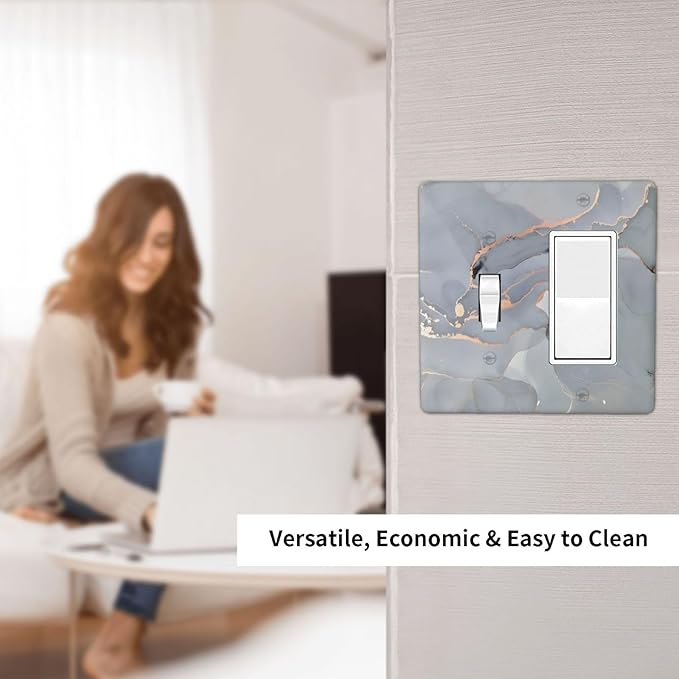 Gray And Gold Marble Abstract Luxury Print Outlet Covers 1 Toggle 1 Rocker Combination Decorative Wall Plate Electrical Switch Plates Light Switch Cover Plate for Bathroom Kitchen Bedroom Decor