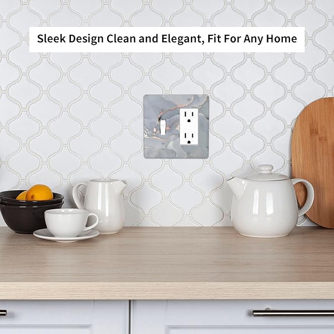 Gray And Gold Marble Abstract Luxury Print Outlet Covers 1 Toggle 1 Rocker Combination Decorative Wall Plate Electrical Switch Plates Light Switch Cover Plate for Bathroom Kitchen Bedroom Decor