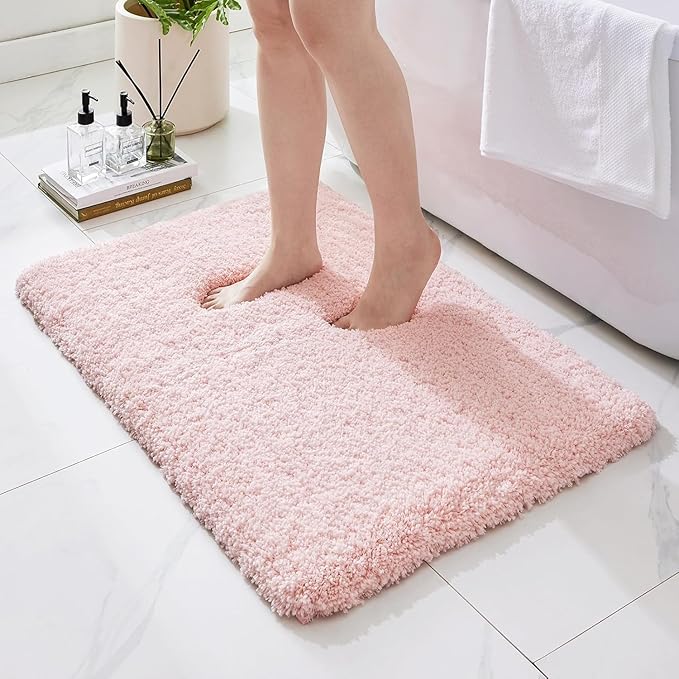 Bathroom Rugs 36x24, Ultra Thick Shaggy Soft Microfiber Absorbent Bath Rug, High Density Foam Latex Non Slip Backing, Machine Washable Bath Mats for Bathroom Floor & Sink, Pink