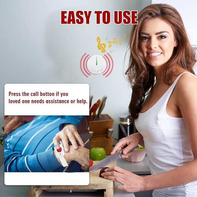 Caregiver Call Button Life Alert Nurse Call System Alert Button for Seniors Elderly Monitoring at Home 1 Plugin Receiver 1 Watch Button
