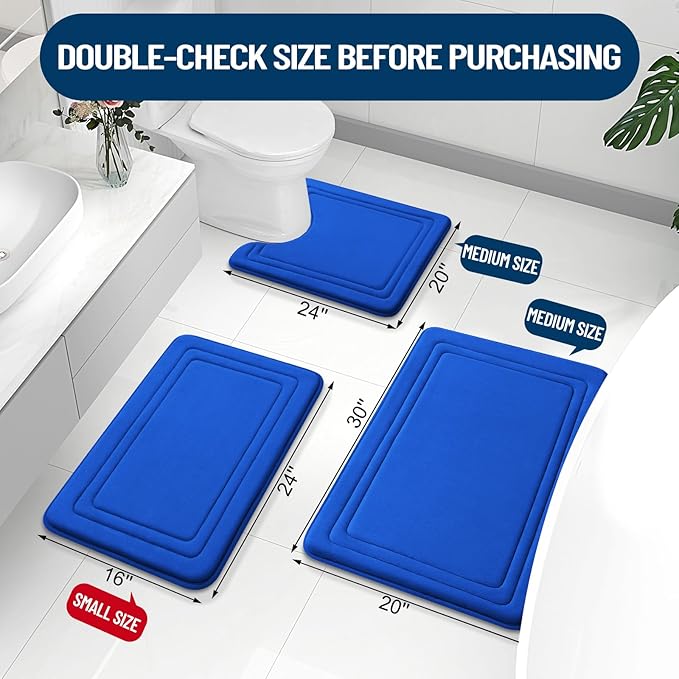 Grandaily Memory Foam Bath Mat Rug 30x20, Ultra Soft, Non-Slip and Absorbent Bathroom Rugs, Machine Wash Dry, Comfortable Bath Carpet for Bathroom Floor, Tub and Shower, Royal Blue