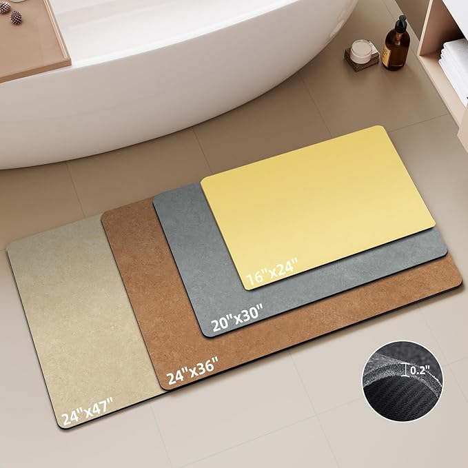 Bathroom Mat Quick Dry, Bathroom Rugs Non Slip Washable Thin Absorbent Bath Mat Fits Under Door Bathroom Floor Mat Perfect for Bath, Shower, or Sink 24"x48" Light Yellow