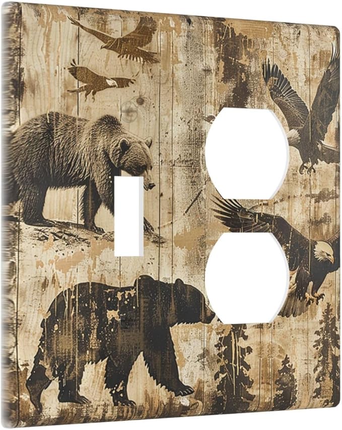 Wallplates Vintage Cabin Wildlife Animal Bear Eagle Forest 1 Toggle 1 Duplex Switch Plate Electrical GFCI Faceplate Decorative Light Switch Covers for Farmhouse Bedroom Decor
