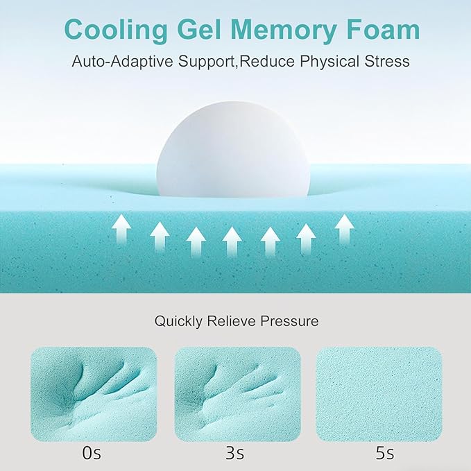 EDILLY 3 Inch Cooling Gel Memory Foam Mattress Topper Queen Size,with Removable & Washable Bamboo Cover,Soft Breathable Mattress Pad,Bed Topper for Back Pain Relief (60x80)