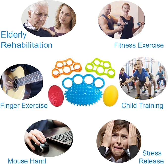 Hand Exercise Squeeze Balls, Grip Strength Trainer, Finger Recovery Kit, Improve Fingers Flexibility, Stress Relief & Physical Therapy, Multiple Resistance Levels, 3 Types, Set of 5