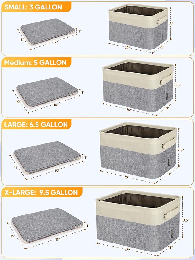 BALEINE 3 Pack Fabric Storage Bins for Shelves, Linen Storage Baskets for Organizing, Decorative Closet Bins for Clothes, Home (Grey, 17''x13''x10.5'')