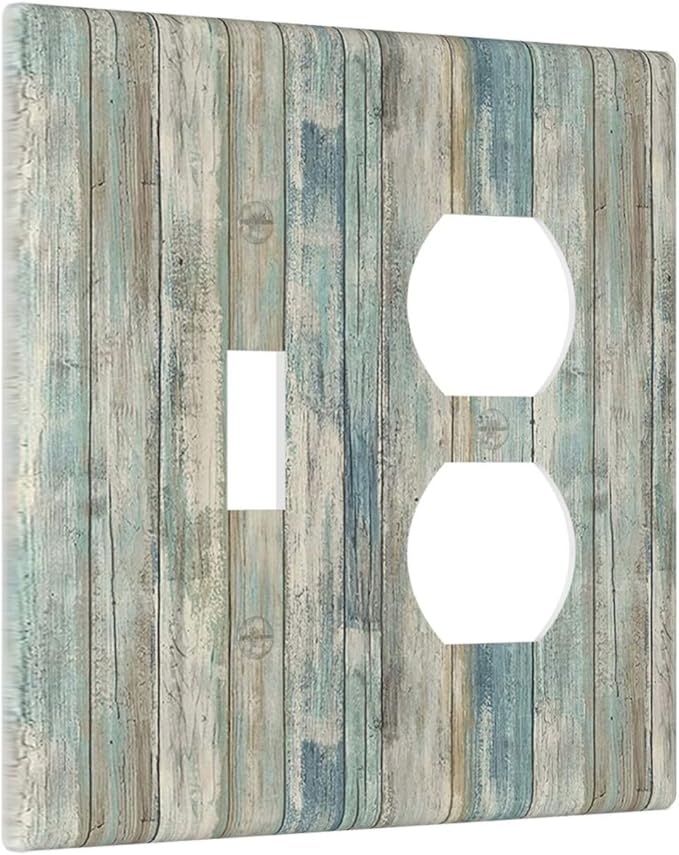 Rustic Distressed Vintage Wood Panel Grain Decorative Light Switch Cover Plate 1 Toggle/1 Duplex Outlet Covers 2 Gang Combo Gfci Wall Plate Electrical Receptacle Switchplate for Bathroom Decor