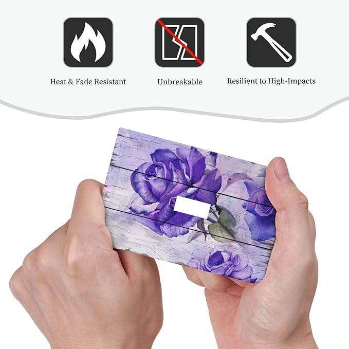 Light Switch Cover Purple Rose Flower Rustic Wood Plank 1 Gang Wall Plate Cover Single Toggle Outlet Covers Decorative Switchplate Electrical Faceplate for Farmhouse Bathroom Decor