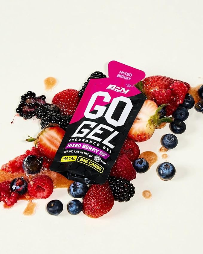 BARE PERFORMANCE NUTRITION, BPN Go Gel Endurance, 24g of Carbohydrates & 100 Calories per Pack, Vegan + Gluten Free Running Gel, 10 Single-Serving Packs, Mixed Berry