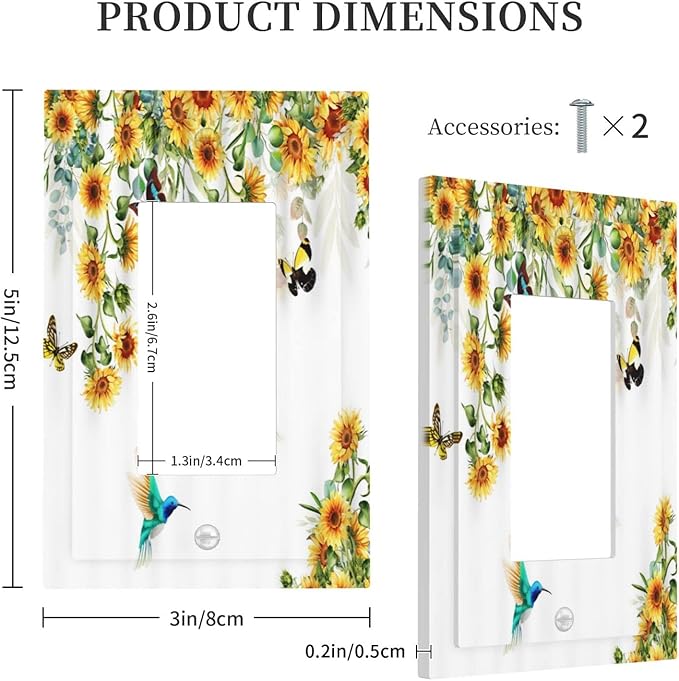Yellow Sunflower Blue Hummingbird Butterfly Single Rocker Light Switch Cover Rustic Farmhouse Floral Plant 1 Gang Outlet Cover Decorative Gfci Electrical Wall Plate Dimmer Switchplate for Home