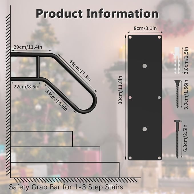 Handrails for Outdoor Steps, 28.7” Safety Grab Bars for Stairs, Sturdy Wall Mount Handrail, Stainless Steel U-Shaped Handrail, Railings for 1-3 Steps, Stair Handrails for Garage, Porch, Garden