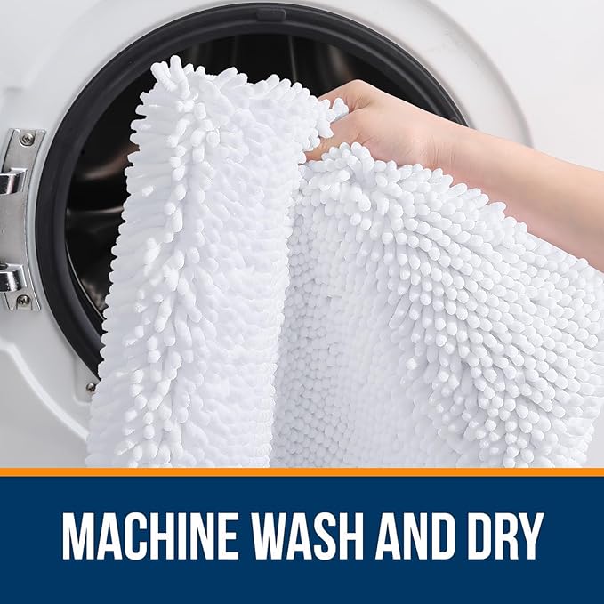OLANLY Bathroom Rugs Sets 2 Piece, Soft Absorbent Chenille Bath Mats Area Rug Set, Non-Slip, Quick Dry, Machine Washable Bath Mats for Bathroom, Home Decor Accessories (30"x20"+24"x16", White)