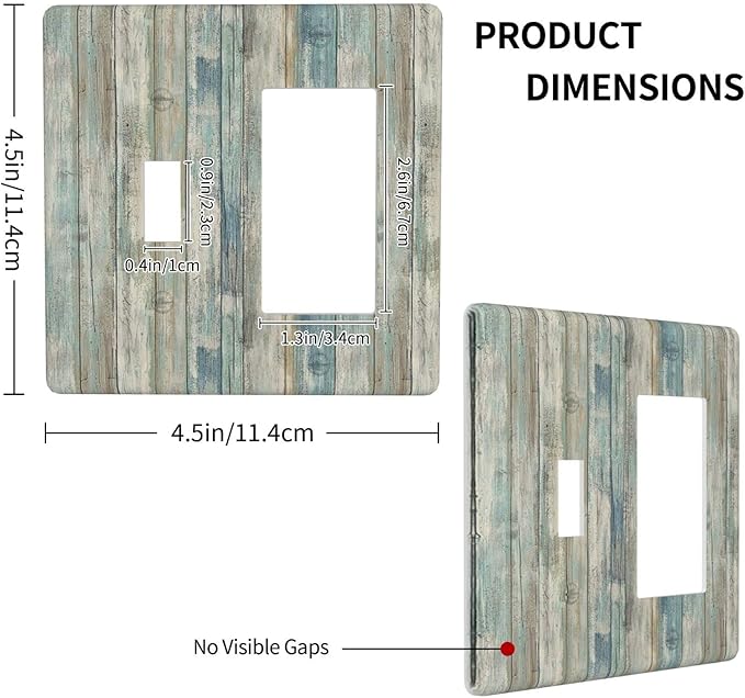 Tea Vintage Wood Plank Distressed Grain Rustic Shiplap Board 2 Gang Light Switch Cover Decorative Combination Toggle Rocker/Decora Wall Plate Electrical Switchplate for Farmhouse Bathroom