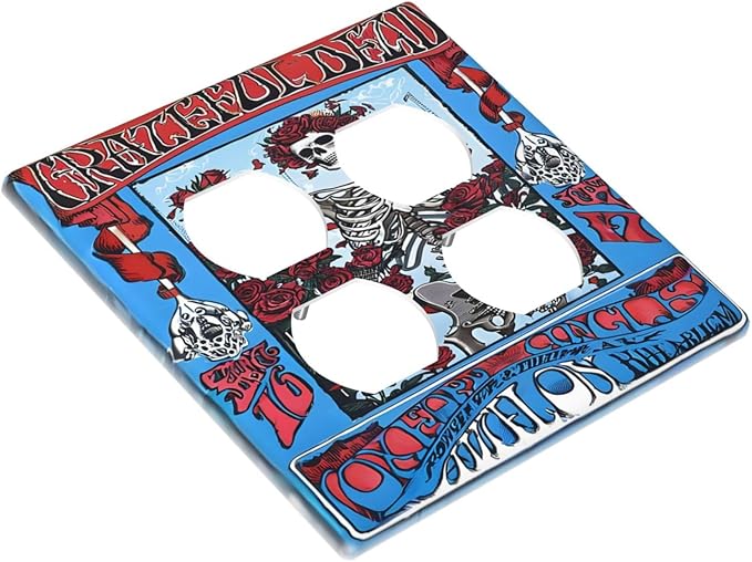 Decorative Switch Plate Covers Hippy Skull Red Rose Floral 2 Gang Outlet Covers Double Duplex Light Switch Cover Plate Gfci Wall Plate for Bathroom Decor