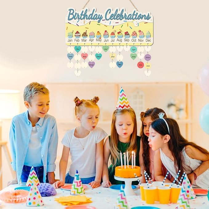 KAlRNE Birthday Calendar Wall Hanging,Family Days Wooden Plaques with Tags,Birthday Celebrations Calendar,Cake Sign Reminder Board,Gifts for Kids Grandparent Anniversary Special Event Classroom Decor