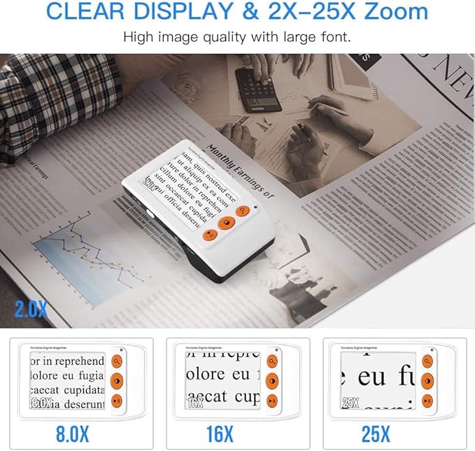 Eyoyo Digital Magnifier Portable Electronic Video Magnifier Reading Aids 3.5 Inch LCD Screen for Low Vision 2x-25x Zoom Foldable Handle