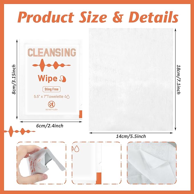 Timgle 200 Count Hearing Aid Wipes Individually Wrapped Cleaning Towelettes Phone Laptop Cleaner Wipes for Earwax Earbuds Sweat Earmold Earplugs in Ear Monitors Clean Removal (Orange)