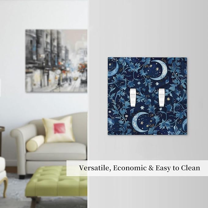 Decorative Switch Plates Vintage Moon And Flowers Decor Floral William Morris 2 Gang Double Toggle Outlet Light Switch Cover Wall Plate Electrical Faceplate for Bedroom Kids room Decor