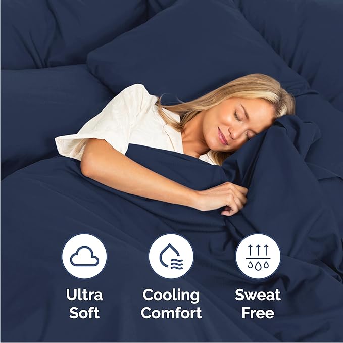 Queen 6 Piece Sheet Set - Cooling & Breathable Bed Sheets - Hotel Luxury Bed Sheets for Women, Men, Kids & Teens - Bedding with Deep Pockets & Easy Fit - Soft and Wrinkle Free - Queen Navy Blue Sheets